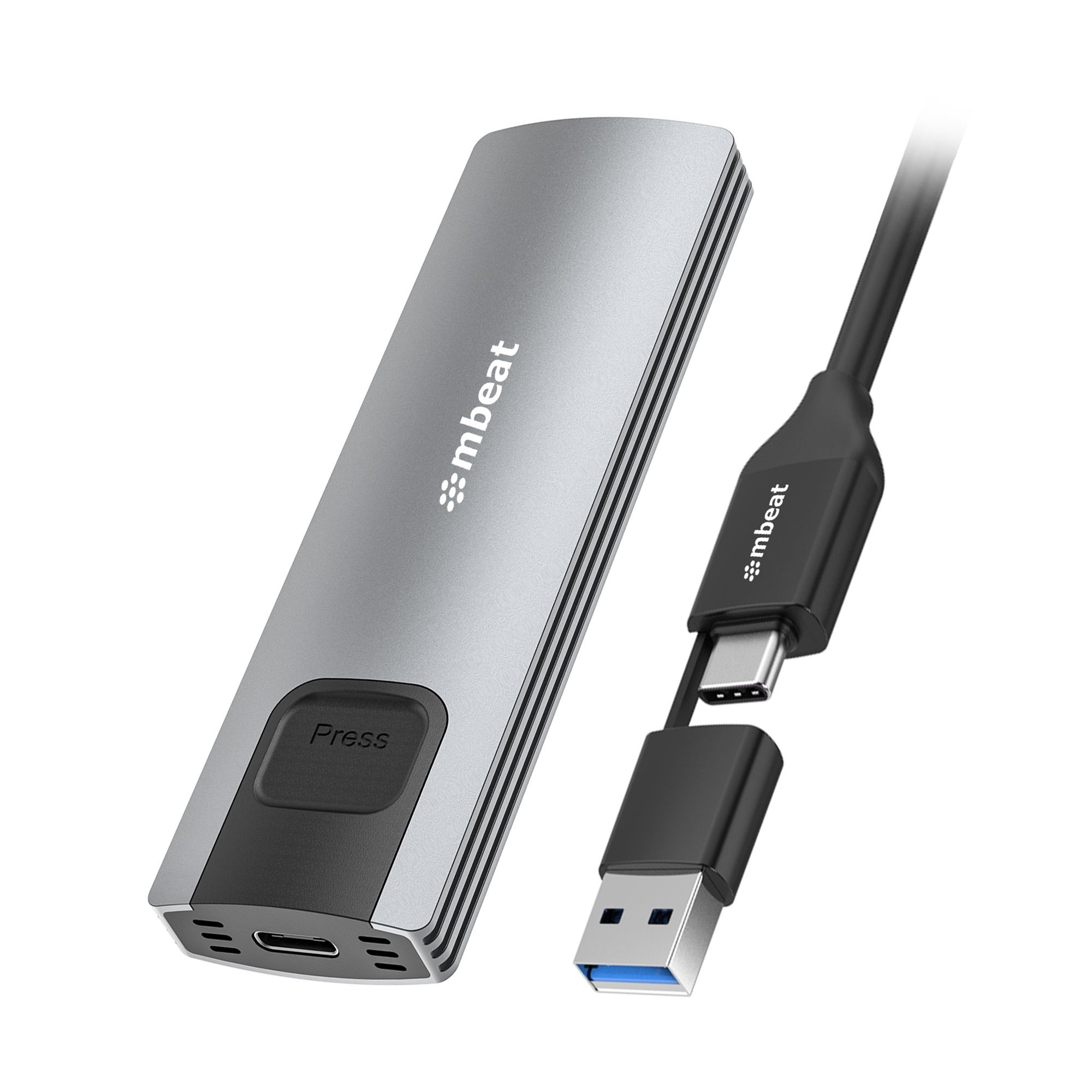 mbeat 10Gbps M.2 NVMe SATA SSD Enclosure with Tool-Free Assembly, USB 3.2 Gen 2 & 2-in-1 USB-A/USB-C Cable Support up to 4TB SSD