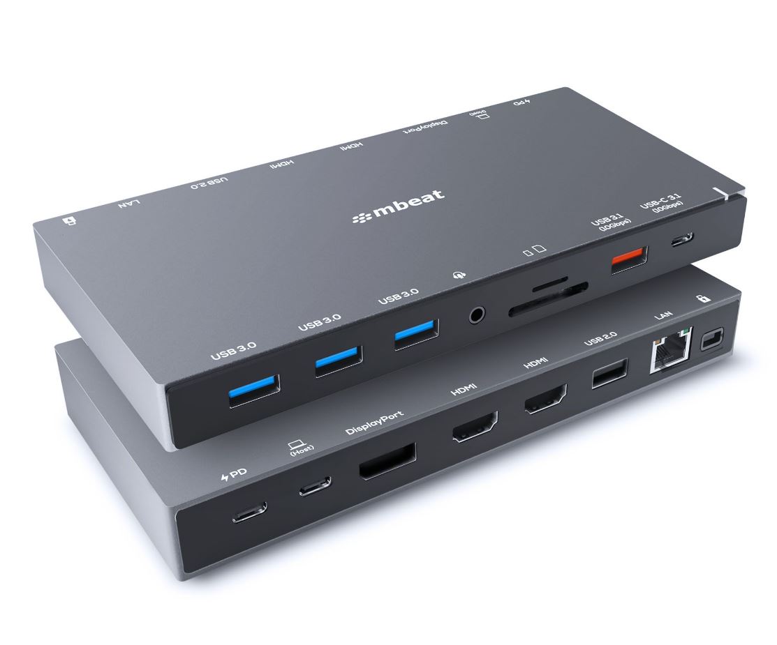 mbeat 15-in-1 Triple Display USB-C Docking Station with 2x HDMI, 1x DisplayPort, 100W PD 3.0, USB 3.1 Gen2 & Gigabit Ethernet