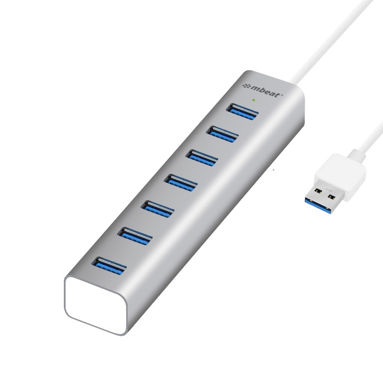 mbeat 7-Port USB 3.0 Powered Hub with Aluminium Slim Design, 5Gbps SuperSpeed, Backward Compatible USB 2.0/1.1, Power Adapter Included for PC & Mac