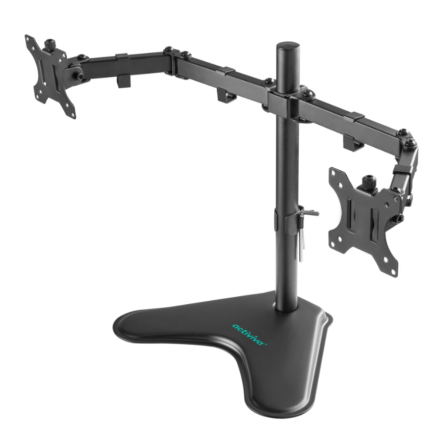 mbeat® activiva Dual-Screen Articulating Monitor Arm with Free-Standing Desktop Base, Supports Dual 13"-32" Monitors, Adjustable Tilt/Swivel/Rotation, Matte Black Steel