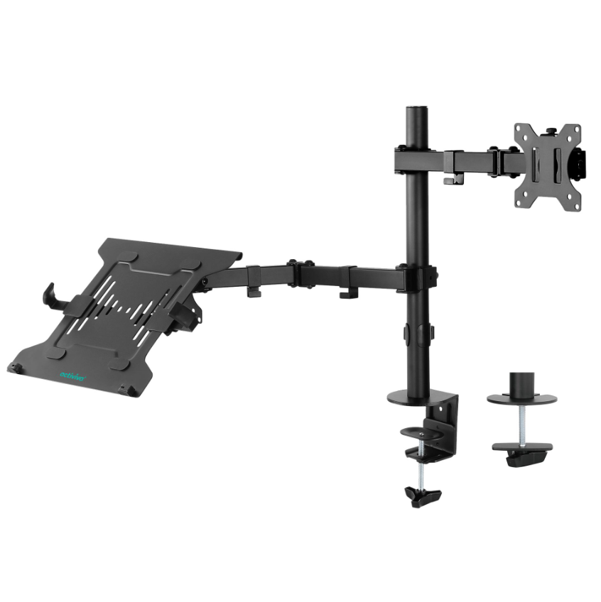 mbeat Dual-Screen Articulating Monitor Arm with Interchangeable Laptop Holder | Adjustable Ergonomic Desk Mount for 13-32 inch Screens, VESA 75x75 & 100x100