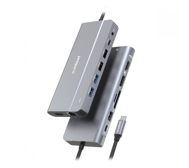 mbeat Elite X14 Triple 4K Display Multi-Port USB-C Hub with 100W Power Delivery, HDMI 2.0, DisplayPort 1.4 & Gigabit Ethernet