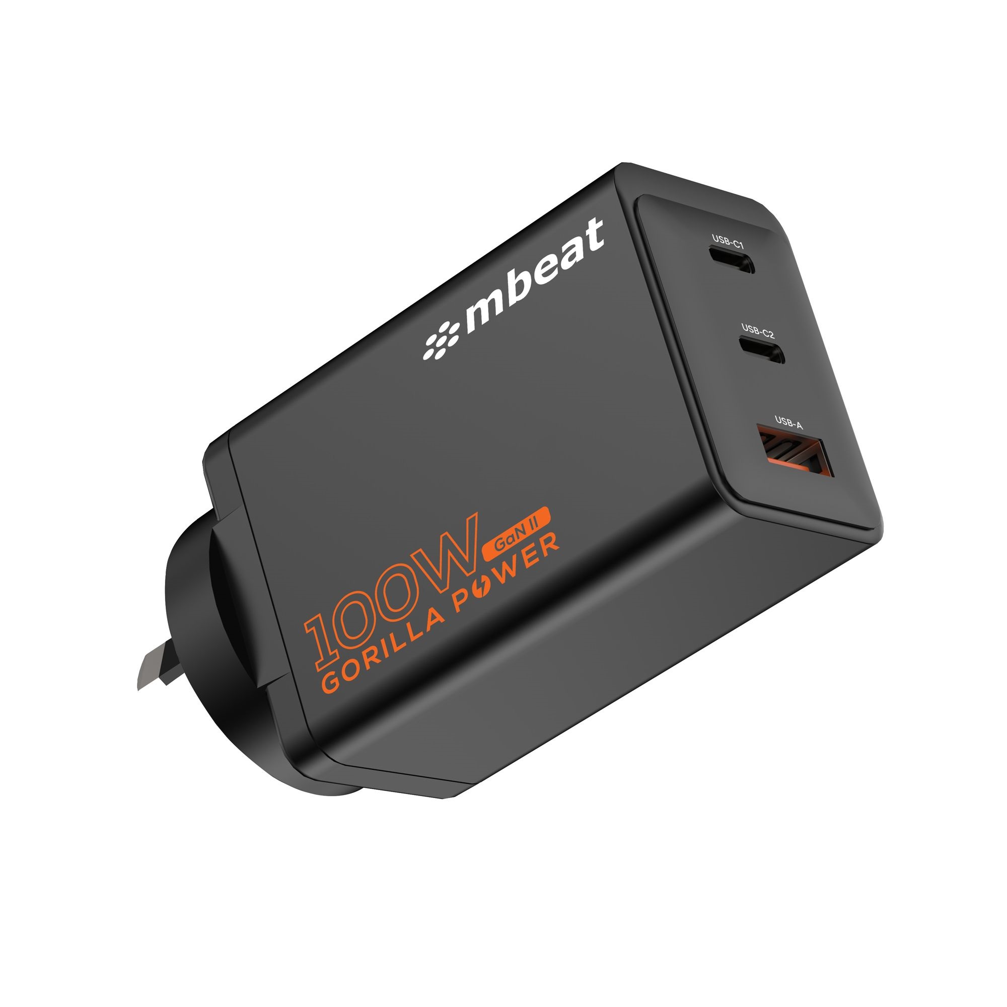 mbeat Gorilla Power PD 100W GaN II USB-C Charger – Compact 3-Port Fast Charger for Laptops, Smartphones & Tablets