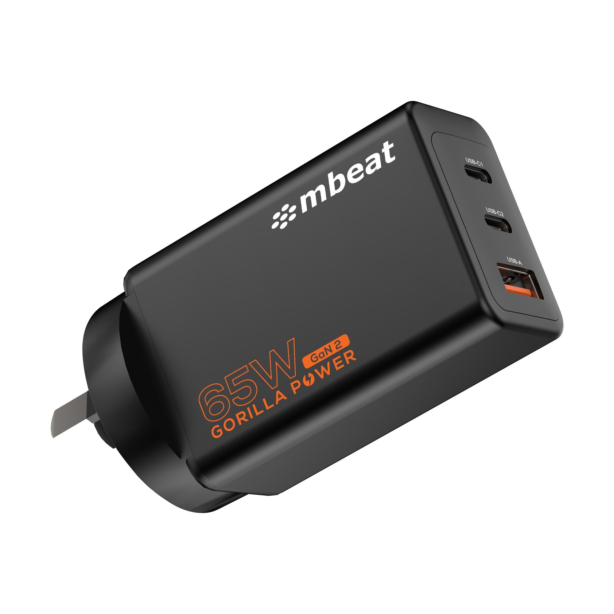 mbeat Gorilla Power PD 65W GaN II USB-C Charger - Compact 3-Port High-Speed USB-C & USB-A Power Adapter with PPS Intelligent Management