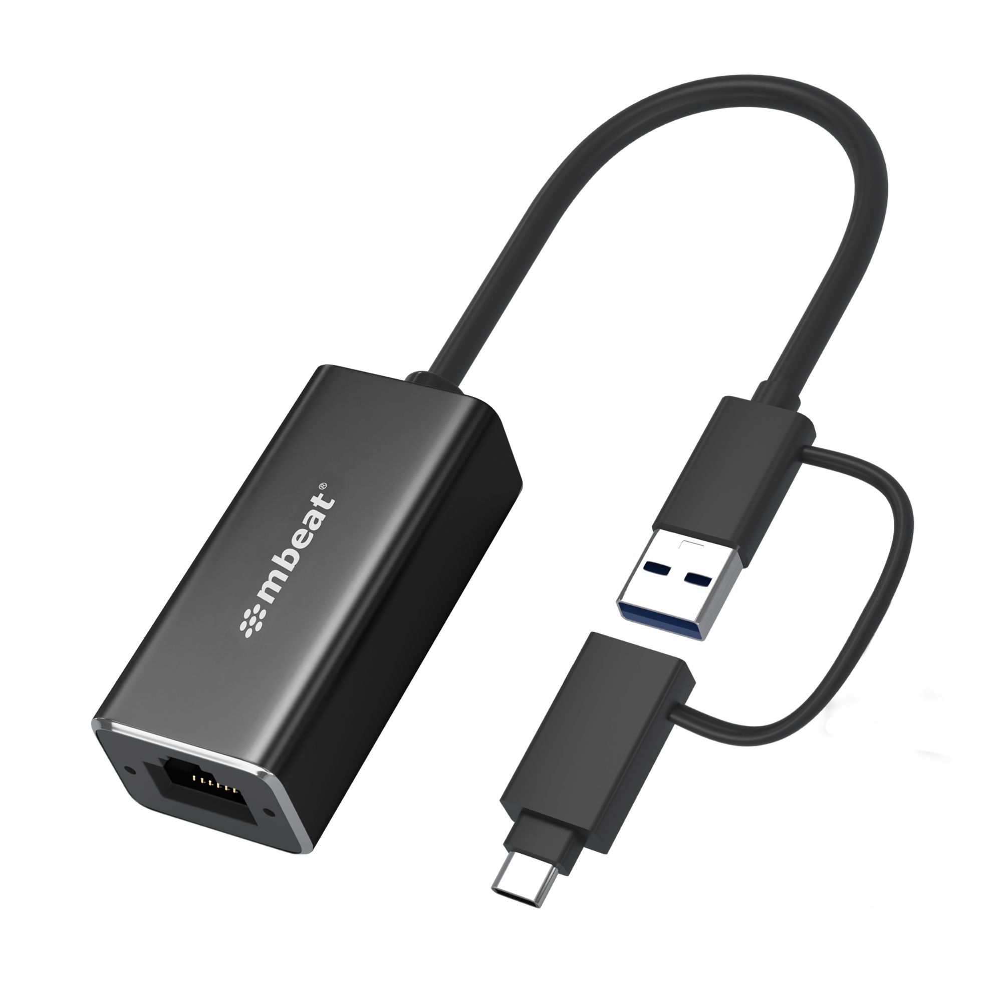 mBeat MB-CU3-LAN 2-in-1 USB 3.1 Gigabit LAN Adapter with USB-C Converter, RJ45, 10/100/1000Mbps Ethernet, Plug & Play