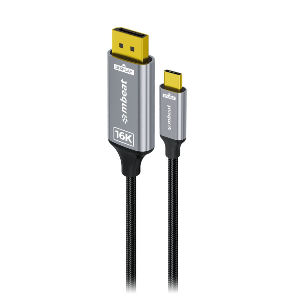 mbeat Tough Link 1.8m USB-C to DisplayPort 2.1 Cable - 40Gbps, 16K@30Hz, HDR, Gaming Features, Durable Braided Nylon - Space Grey