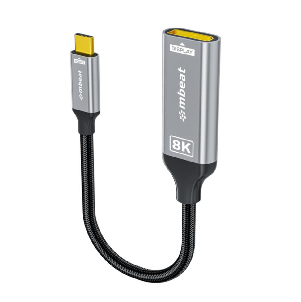 mbeat Tough Link 8K USB-C to DisplayPort Adapter - USB-C Male to DP Female, 8K@60Hz, DisplayPort 1.4, 32.4Gbps Bandwidth, Nylon-Braided Cable