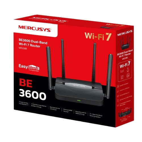 MERCUSYS MR25BE BE3600 Dual-Band Wi-Fi 7 Router with 3.6Gbps Speeds, 4 High-Gain Antennas & Gigabit Wired Ports