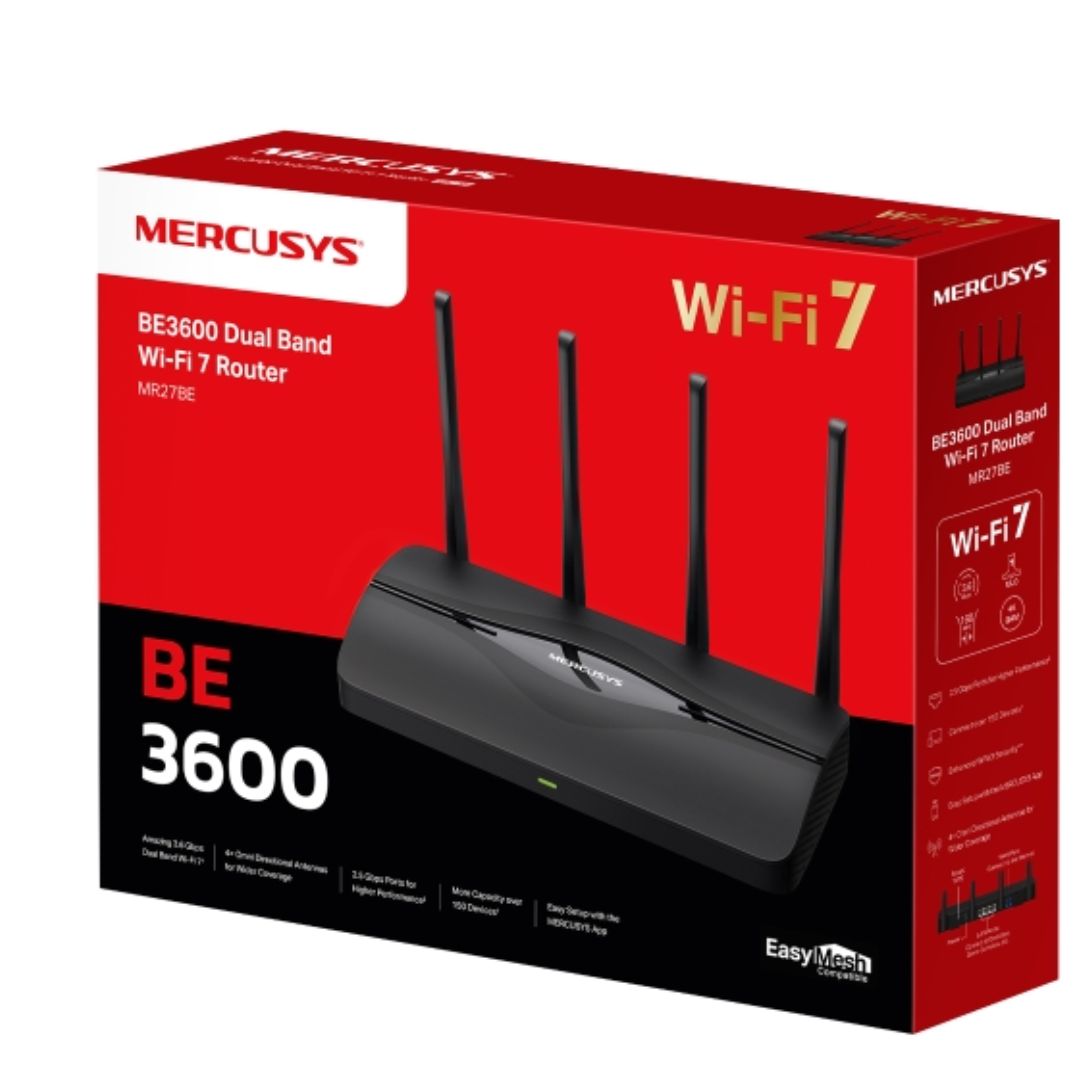 Mercusys MR27BE BE3600 Dual Band Wi-Fi 7 Router with 2.5Gbps Multi-Gig Ports & EasyMesh Support for 4K/8K Streaming & Gaming
