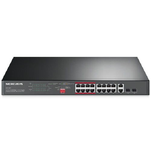 Mercusys MS118CP 16-Port 10/100Mbps PoE+ Rackmount Switch with 16 PoE+ Ports, 2 Gigabit RJ45, and 2 Combo SFP Slots - 190W Budget