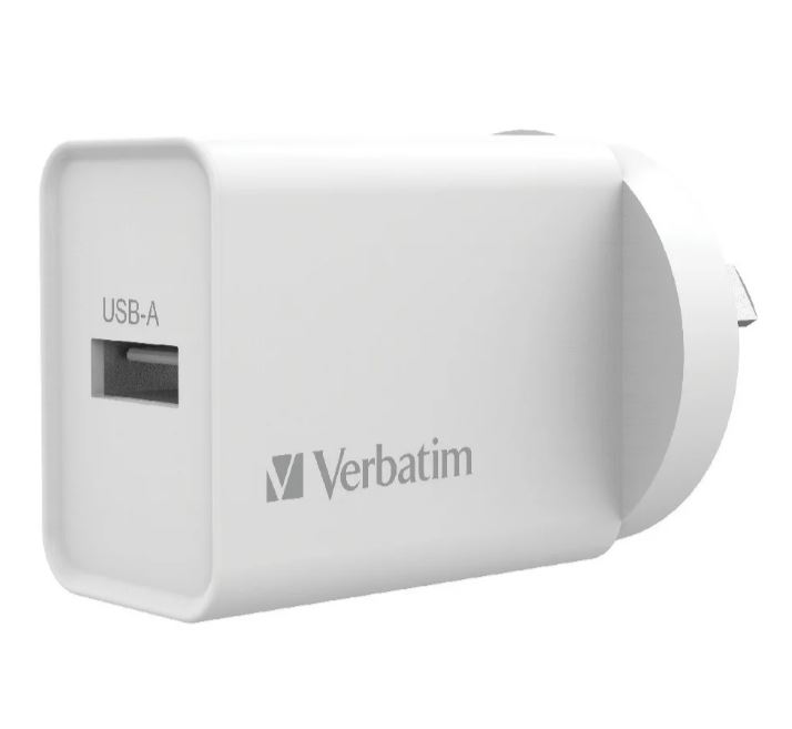 Verbatim USB Charger Single Port 2.4A Fast Charging Wall Charger for Apple & Android Devices, Fire Resistant - White