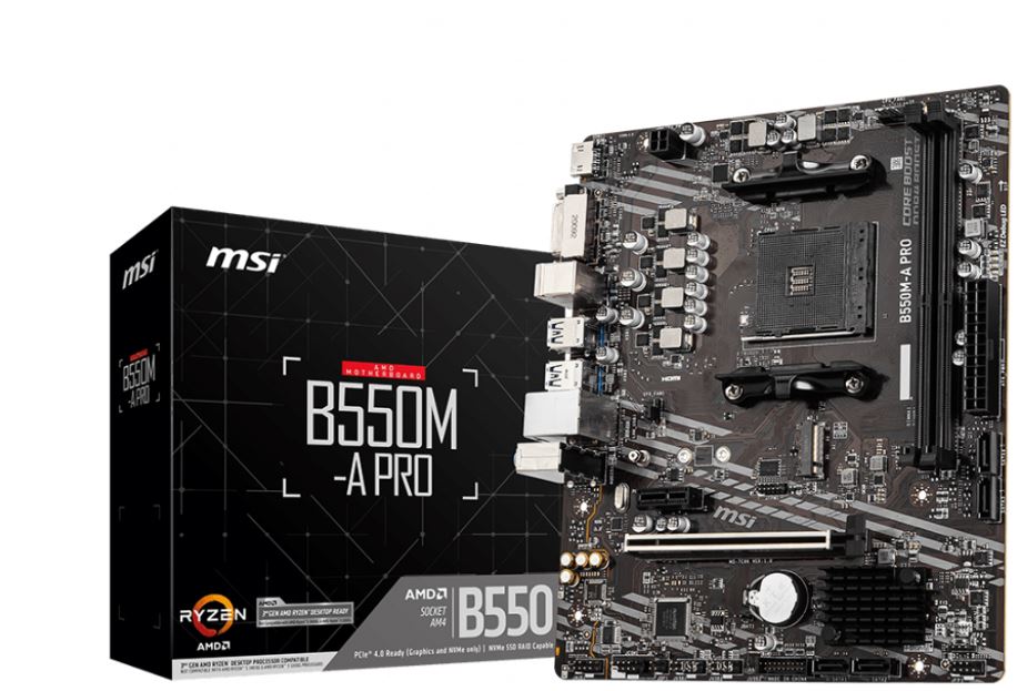 MSI B550M-A PRO Micro-ATX Motherboard for AMD Ryzen AM4 with DDR4-4600 Support, PCIe 4.0, M.2 Gen4, HDMI & DVI-D