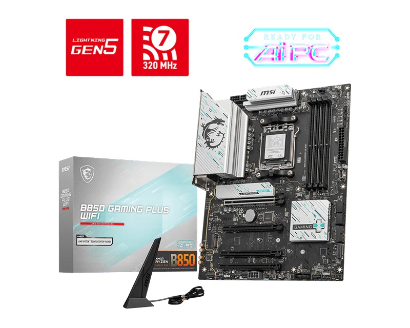 MSI B850 GAMING PLUS WIFI ATX Motherboard for AMD AM5 Ryzen 7000/8000/9000 Series with DDR5 4x256GB, PCIe 5.0, Triple M.2, Wi-Fi 7 & 5G LAN