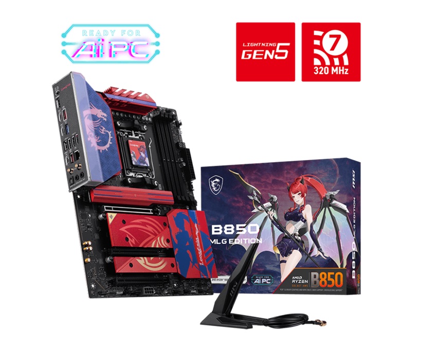 MSI B850 MLG Edition ATX Motherboard for AMD Socket AM5 Ryzen 9000/8000/7000, DDR5-8400+ OC, PCIe 5.0, Quad M.2 Gen5/Gen4, Wi-Fi 7, 5Gbps LAN, HDMI 8K, 7.1 Audio