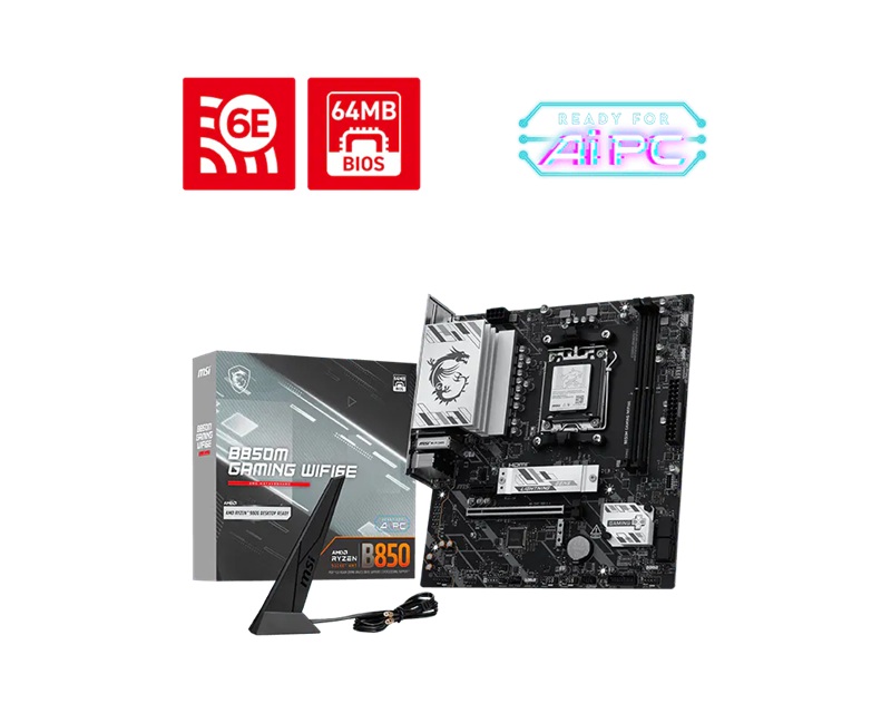 MSI B850M GAMING WIFI6E Micro-ATX Motherboard AMD AM5 DDR5 128GB PCIe 5.0 M.2 Wi-Fi 6E 2.5G LAN