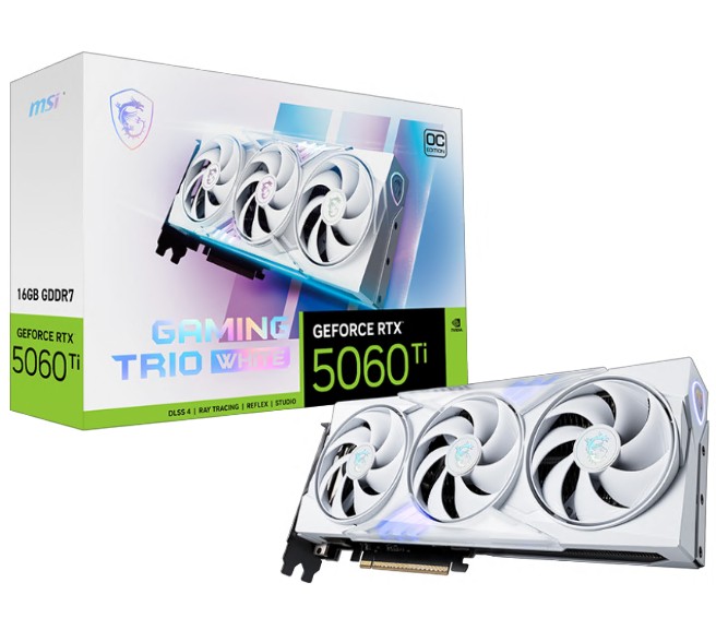 MSI GeForce RTX 5060 Ti 16G GAMING TRIO OC WHITE 16GB GDDR7 PCIe Gen5 GPU Boost 2647 MHz CUDA 4608 Cores HDMI 2.1b