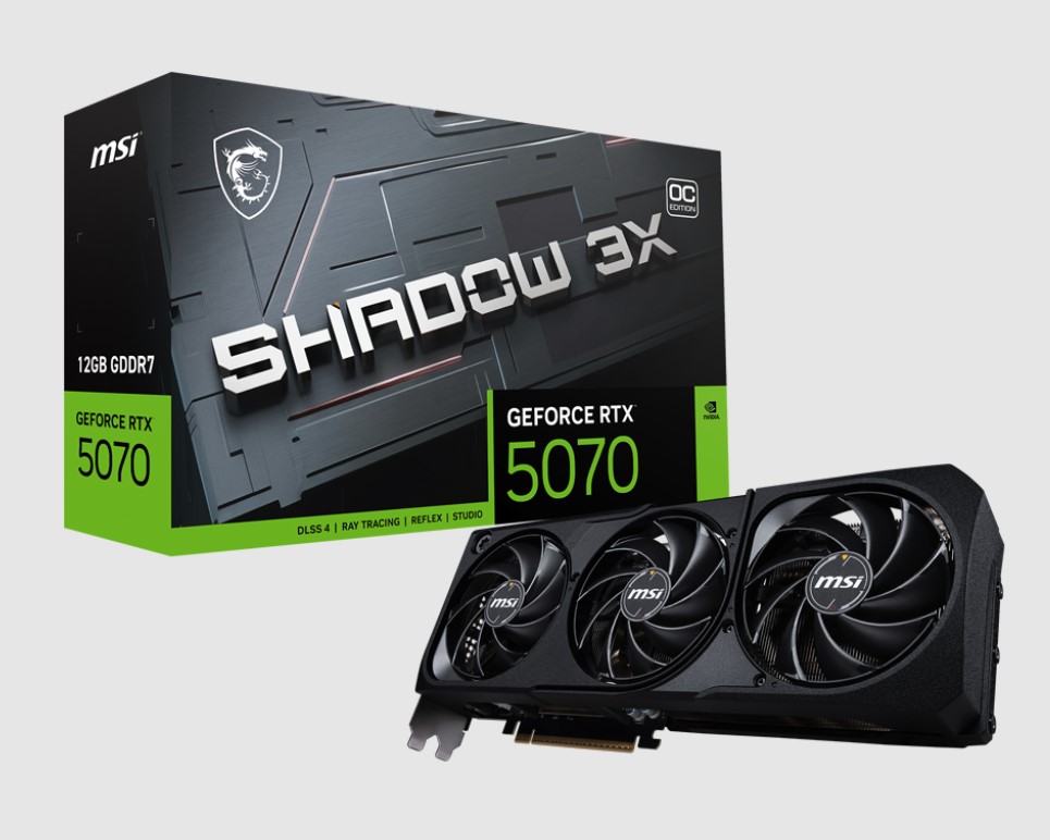 MSI GeForce RTX 5070 12GB GDDR7 Shadow 3X OC Graphics Card PCIe Gen 5, 2542 MHz Boost, 6144 CUDA Cores, TORX Fan 5.0, HDMI 2.1 & DisplayPort 2.1b