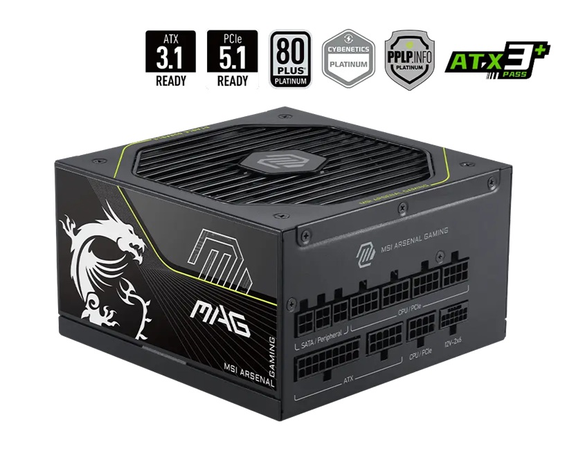 MSI MAG A1000PLS PCIE5 1000W Fully Modular ATX PSU 80 PLUS Platinum RTX 50 Series Ready