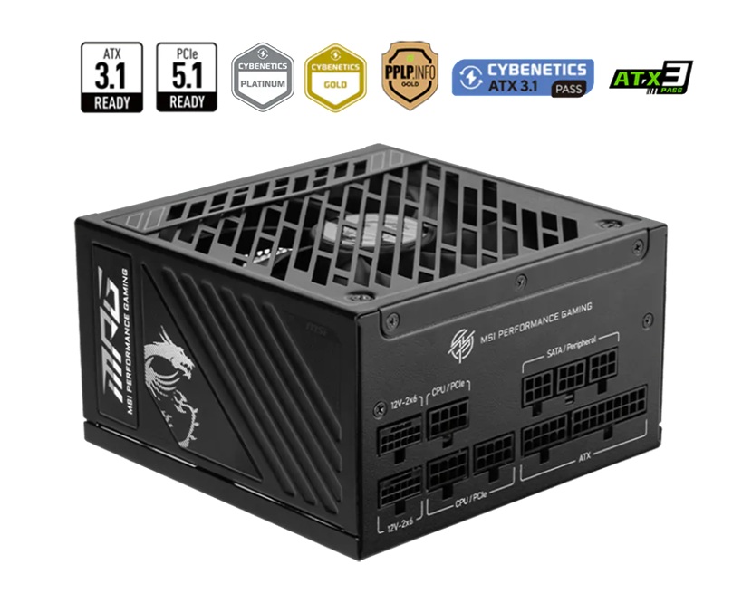 MSI MAG A1250GS PCIE5 1250W Fully Modular ATX 3.1 PSU with 80 PLUS Gold Efficiency and PCIe 5.1 Native 16-Pin Connectors