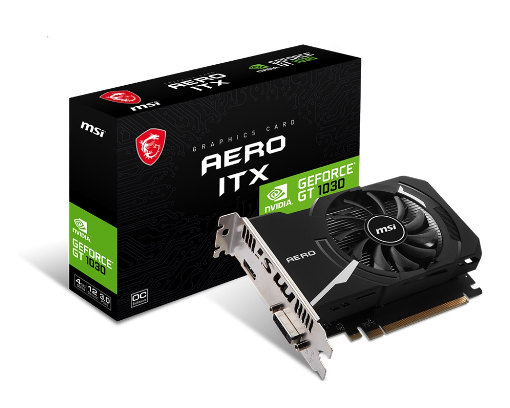 MSI NVIDIA GeForce GT 1030 AERO ITX 4GD4 OC 4GB DDR4 Graphics Card - 1430 MHz Boost, HDMI 2.0 & DVI-D, Compact Low Power PCIe 3.0