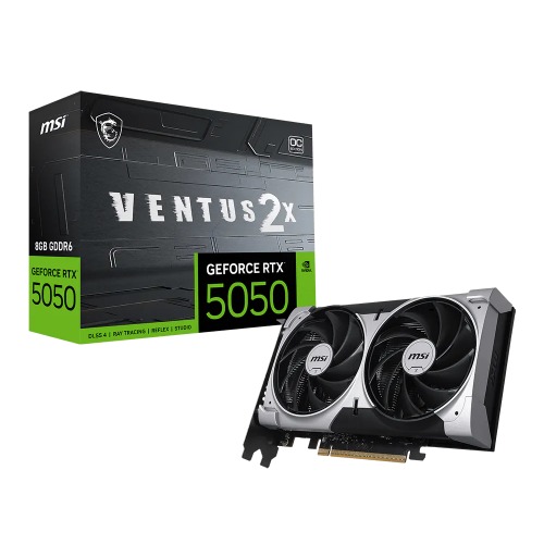 MSI NVIDIA GeForce RTX 5050 8GB GDDR6 VENTUS 2X OC Graphics Card with 2560 CUDA Cores, PCIe Gen 5, Dual Fan Cooling, HDMI 2.1b & DisplayPort 2.1b