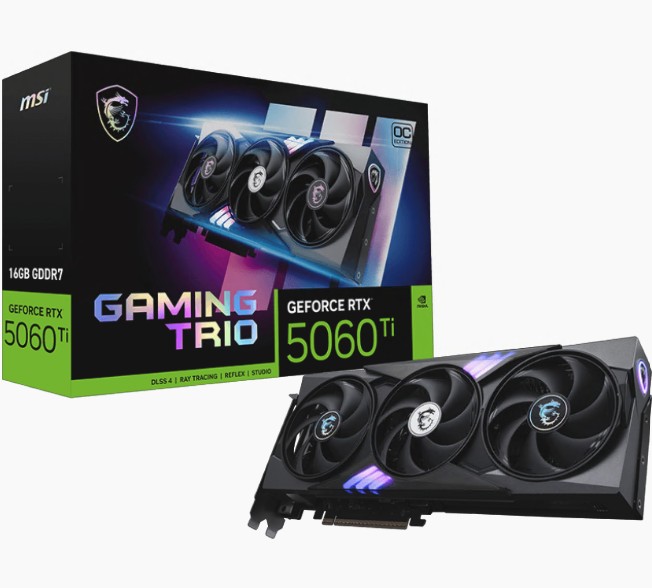 MSI NVIDIA GeForce RTX 5060 Ti 16GB GDDR7 Gaming Trio OC Graphics Card PCIe Gen 5 x16, 2647 MHz Boost, 4608 CUDA Cores, HDMI 2.1b, 3x DisplayPort 2.1b