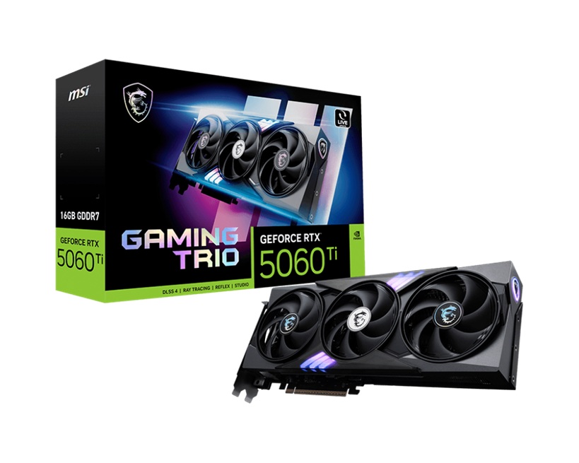 MSI NVIDIA GeForce RTX 5060 Ti 16GB GDDR7 Gaming Trio OC Graphics Card PCIe Gen 5 x16 with TRI FROZR 4 Cooling & HDMI 2.1b