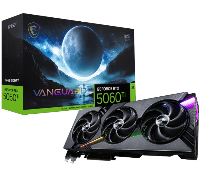 MSI NVIDIA GeForce RTX 5060 Ti 16GB GDDR7 VANGUARD SOC Graphics Card PCIe Gen 5 x16, 2692 MHz Boost, 4608 CUDA Cores, HDMI 2.1b, Tri Frozr 4 Cooling