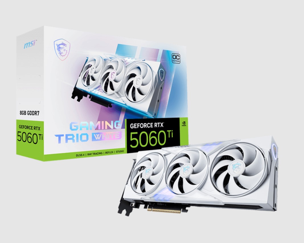 MSI NVIDIA GeForce RTX 5060 Ti 8GB GDDR7 GAMING TRIO OC WHITE Graphics Card PCIe Gen 5 x16 Boost 2647 MHz 4608 CUDA Cores HDMI 2.1b DisplayPort 2.1b