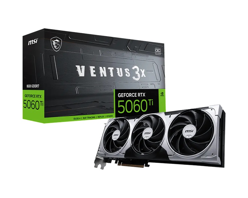 MSI NVIDIA GeForce RTX 5060 Ti 8GB GDDR7 VENTUS 3X OC PCIe Gen 5 Graphics Card, Boost 2602 MHz, 4608 CUDA Cores, Triple Fan Cooling