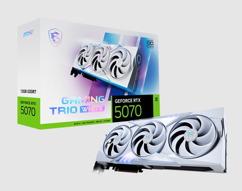 MSI NVIDIA GeForce RTX 5070 12GB GDDR7 Gaming Trio OC White PCIe Gen 5 Graphics Card – 2610 MHz Boost, 6144 CUDA Cores, TRI FROZR 4 Cooling