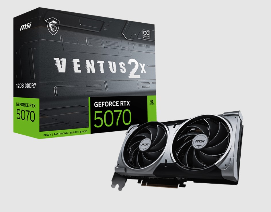 MSI NVIDIA GeForce RTX 5070 12GB GDDR7 VENTUS 2X OC PCIe Gen 5 Graphics Card with 2542 MHz Boost & 6144 CUDA Cores