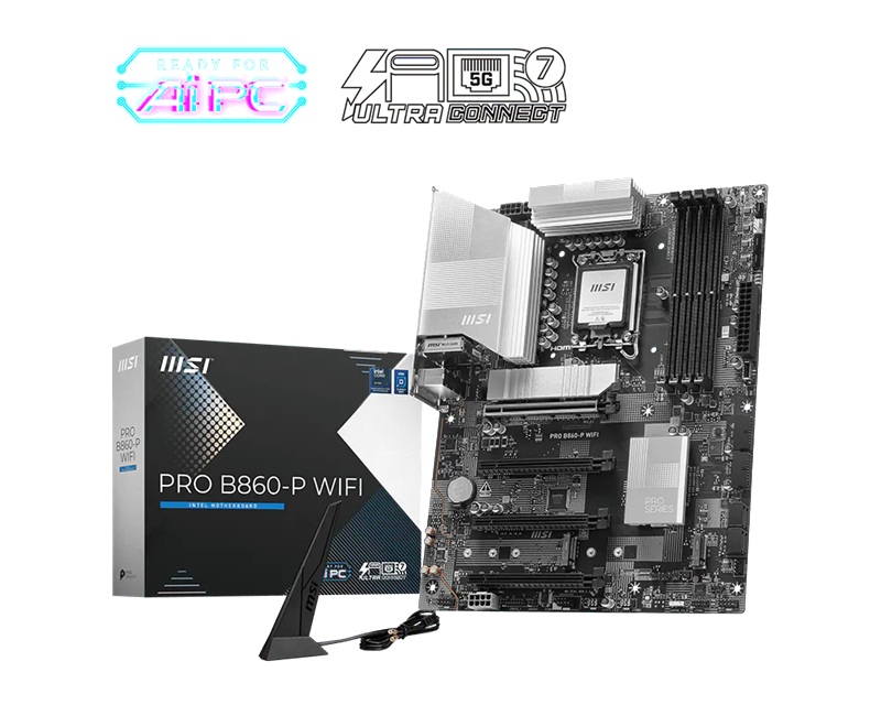 MSI PRO B860-P WIFI ATX Motherboard for Intel Core Ultra Processors LGA 1851 with DDR5 256GB, PCIe 5.0, Wi-Fi 7, Thunderbolt 4 & 4K HDMI