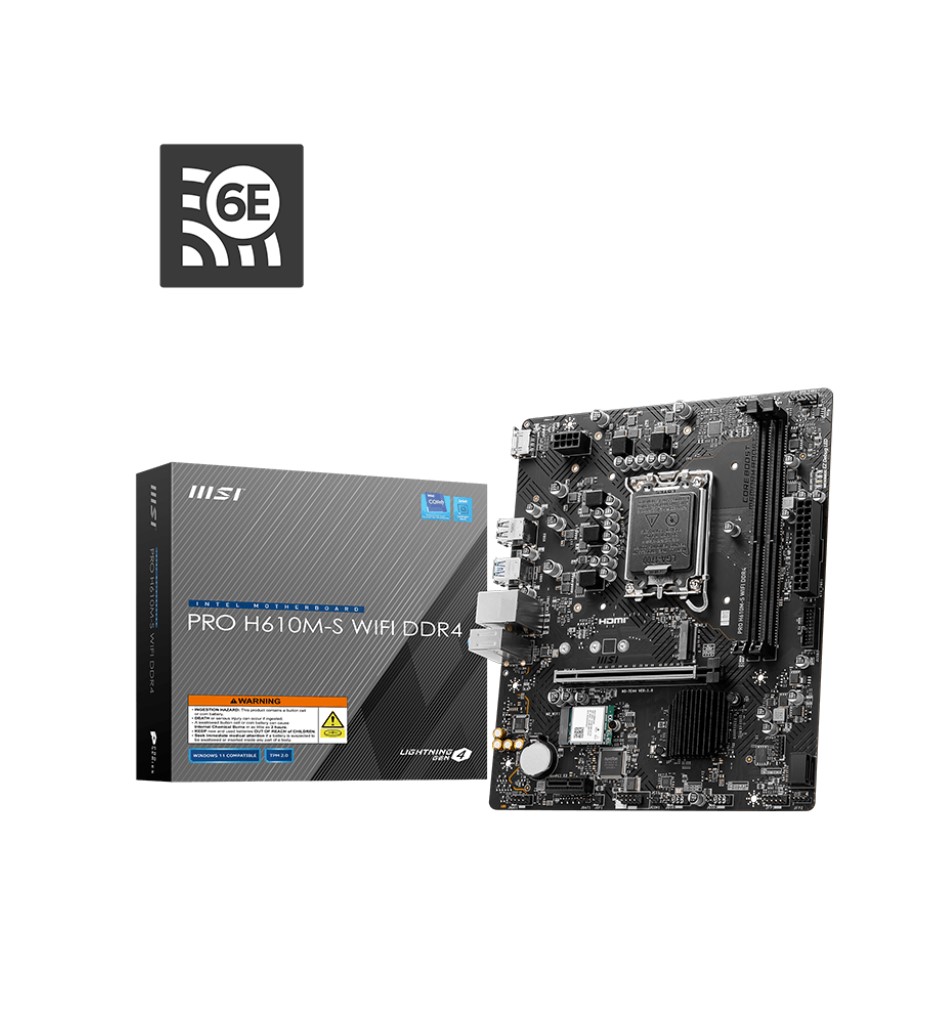 MSI PRO H610M-S WIFI DDR4 LGA 1700 mATX Motherboard with Intel H610 Chipset, 2x DDR4 3200MHz, PCIe 4.0 x16, M.2 NVMe, Wi-Fi 6E & Bluetooth 5.3