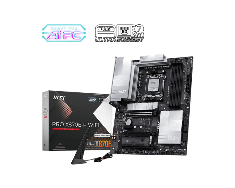 MSI PRO X870E-P WIFI ATX Motherboard for AMD AM5 Ryzen 7000-9000, DDR5-8200+ OC, PCIe 5.0, M.2 Gen5, WiFi 7, Bluetooth 5.4, 5G LAN, USB4, Audio 7.1