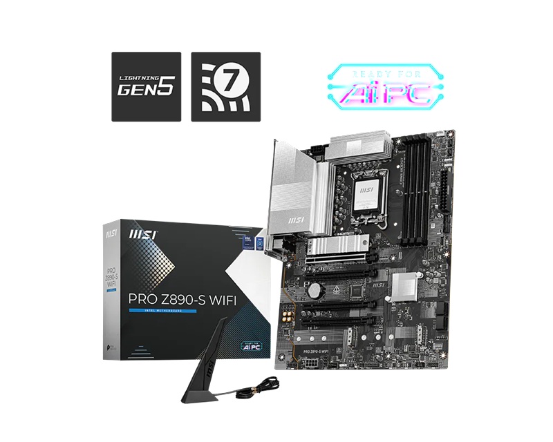 MSI PRO Z890-S WIFI ATX Motherboard - Intel LGA 1851, DDR5 256GB, PCIe 5.0, Wi-Fi 7, Thunderbolt 4, 4x PCI-E x16 Slots, 3x M.2, 4x SATA
