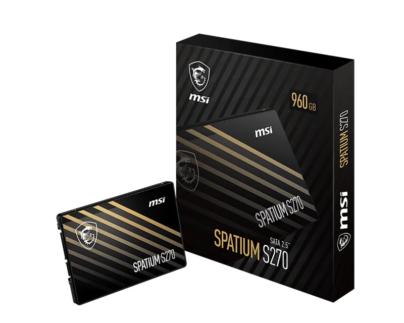 MSI SPATIUM S270 SATA 2.5" 960GB SSD PHISON S11 Controller 3D NAND SATA III 6Gbps 500MB/s Read 450MB/s Write 5-Year Warranty