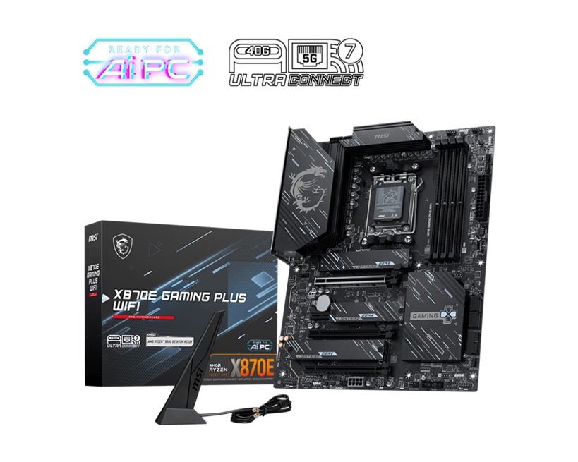 MSI X870E GAMING PLUS WIFI ATX AM5 Motherboard with DDR5-8200+ OC, PCIe 5.0, M.2 Gen5, WiFi7 & 5G LAN