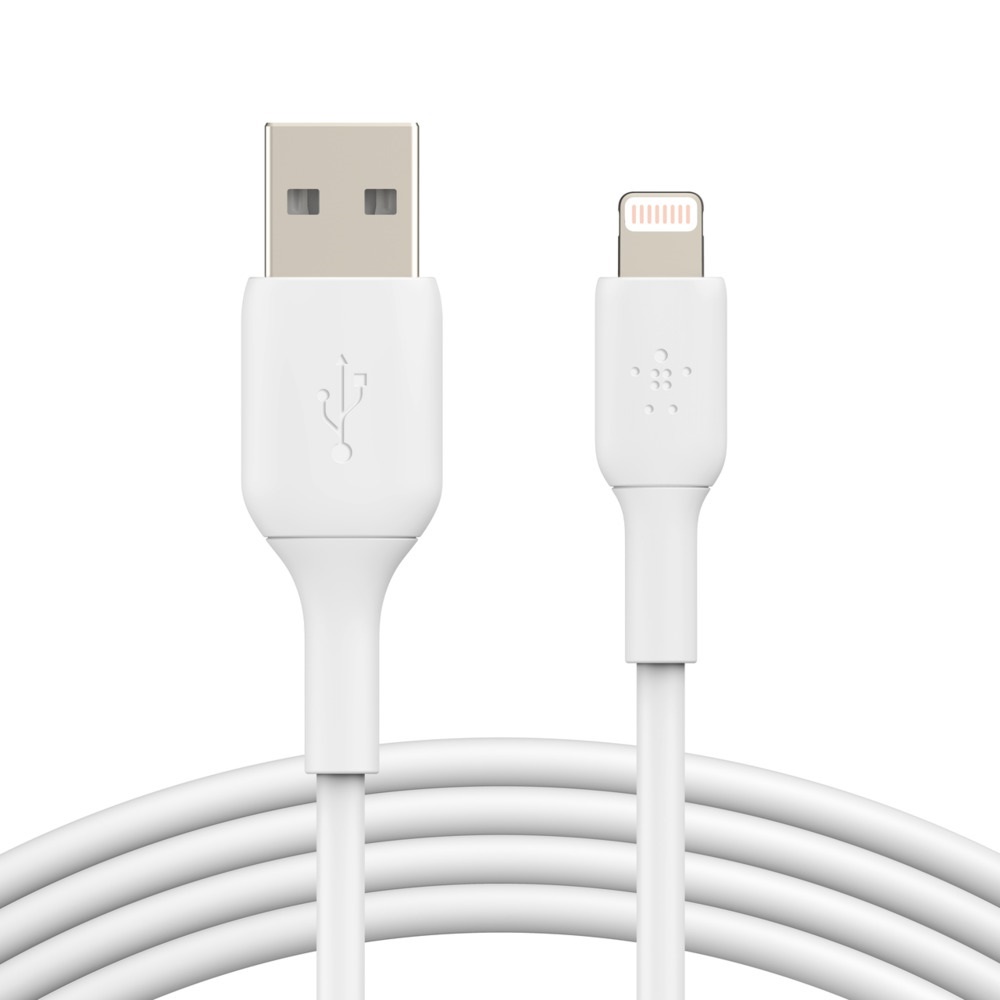 Belkin BoostCharge MFi-Certified Lightning to USB-A Cable 1M White - 2.4A, 12W Fast Charging, 480Mbps Data Transfer, 25K+ Bend Tested, 2 Year Warranty