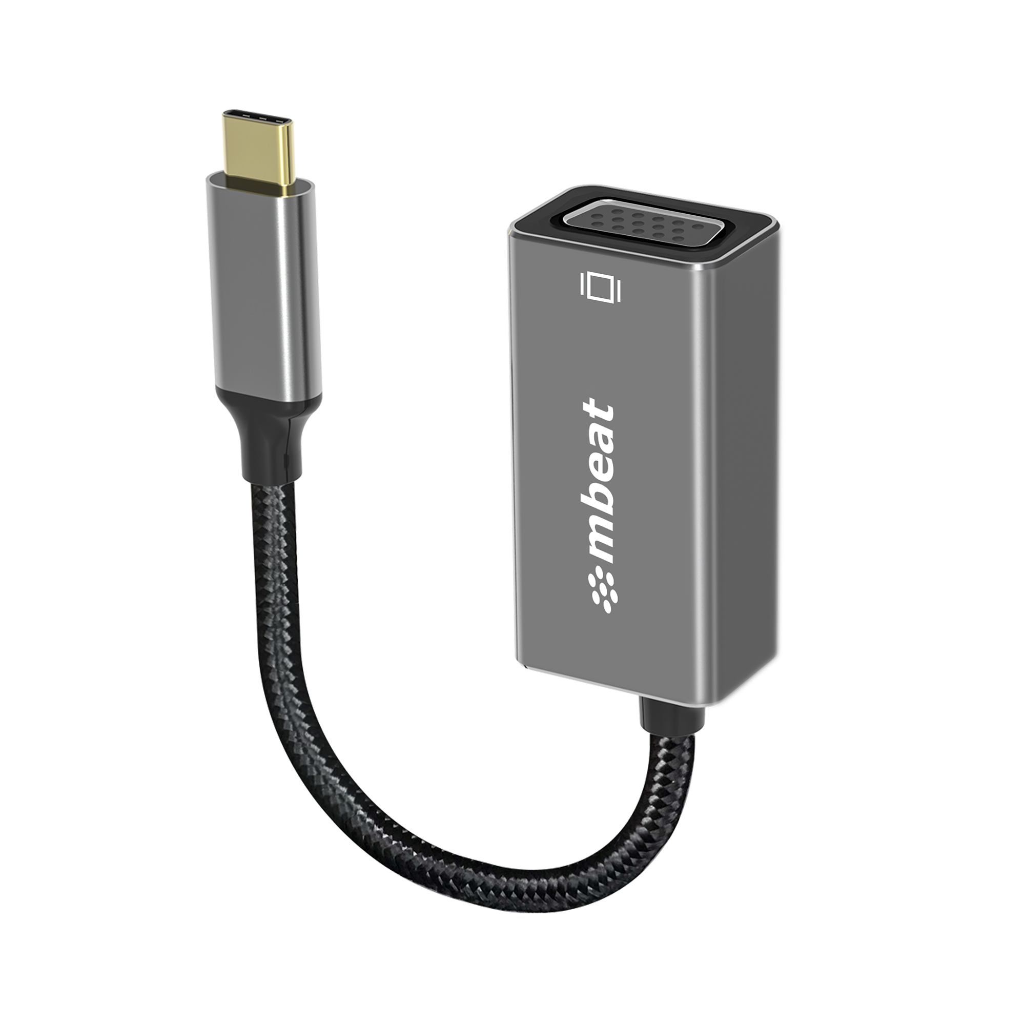 mBeat Elite USB-C to VGA Adapter – 1920×1080@60Hz Video Converter, Anodised Aluminium, Nylon Braided Cable, Space Grey