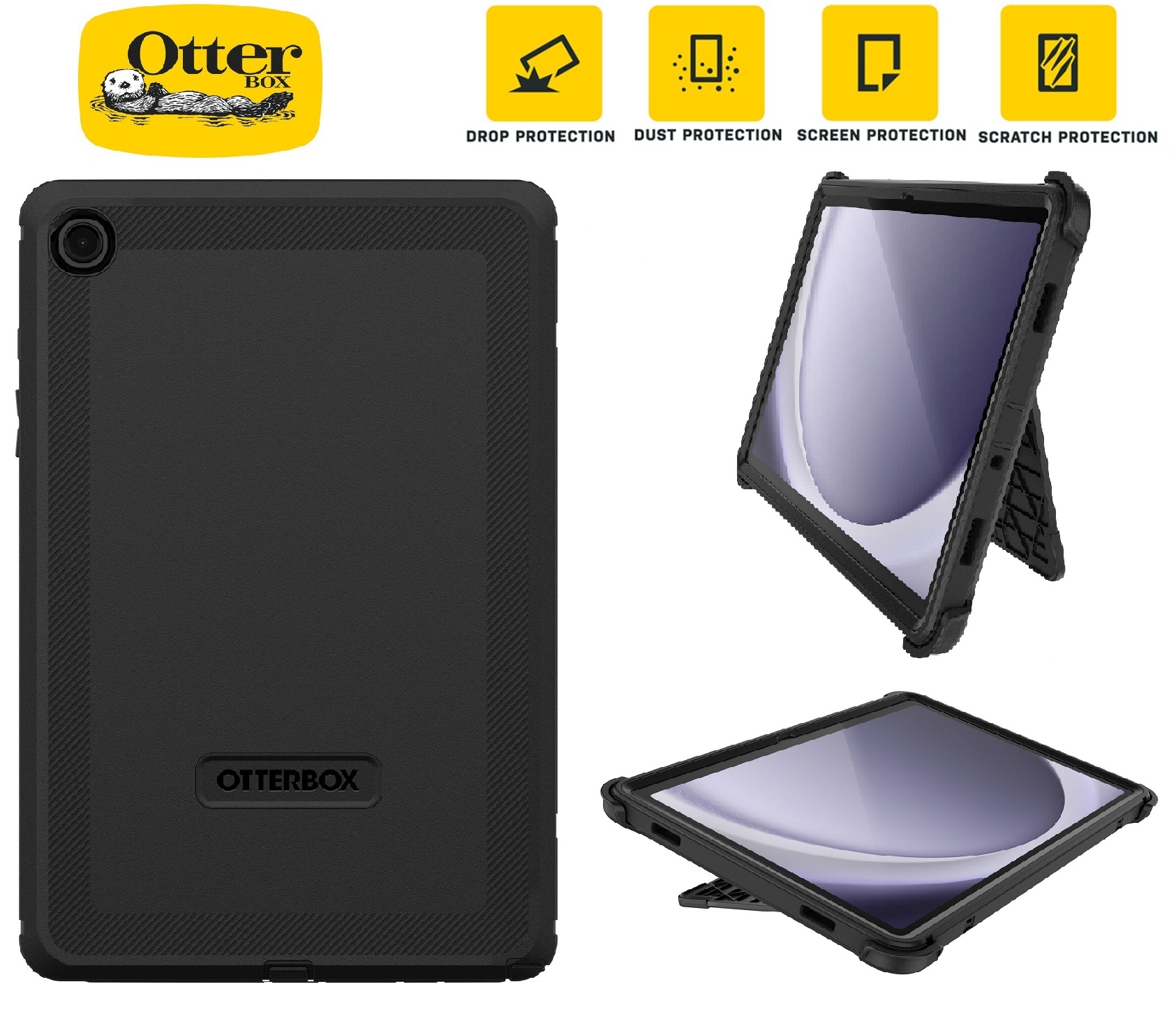 OtterBox Defender Series Case for Samsung Galaxy Tab A9+ (11') - Black, Multi-Layer Drop Protection, Port Covers, Holster, Wireless Charging Compatible