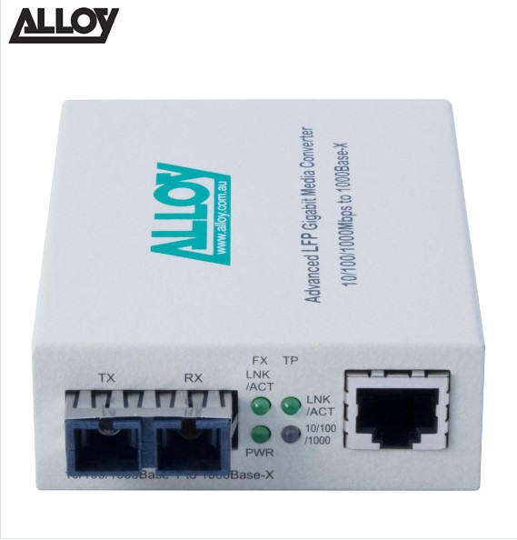 Alloy GCR2000SC.10 Gigabit Ethernet Media Converter - Standalone or Rackmount with 10Km 1000Base-LX Singlemode Fibre & 1000Base-T RJ-45 Ports
