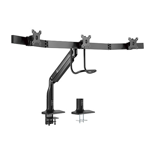 Brateck Triple Monitor Gas Spring Aluminum Arm – Fits 17"-32" Screens up to 6.5kg, VESA 75x75/100x100, Ergonomic Adjustable Tilt Swivel Rotation