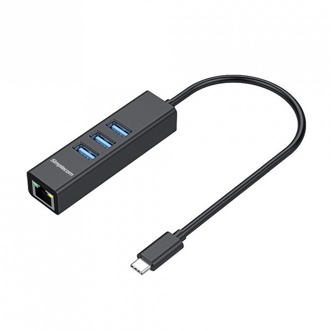 Simplecom CHN421 Aluminium USB-C to 3 Port USB 3.2 Gen1 HUB with Gigabit Ethernet Adapter, 5Gbps USB and 1000Mbps RJ45 LAN