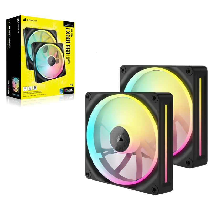 Corsair iCUE LINK LX140 RGB 140mm PWM Fans Starter Kit – Dual Pack, Static Pressure, 2000 RPM, 84.7 CFM, Magnetic Dome Bearing, 5 Years Warranty