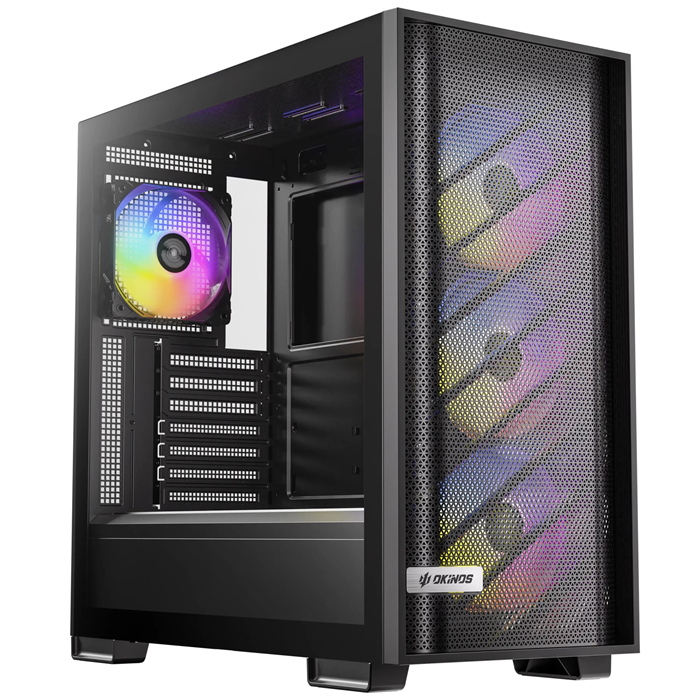 OKINOS 612 ARGB Mid Tower ATX PC Case with Tempered Glass, USB-C 5Gbps, 4x120mm ARGB Fans, 405mm GPU & 360mm Radiator Support