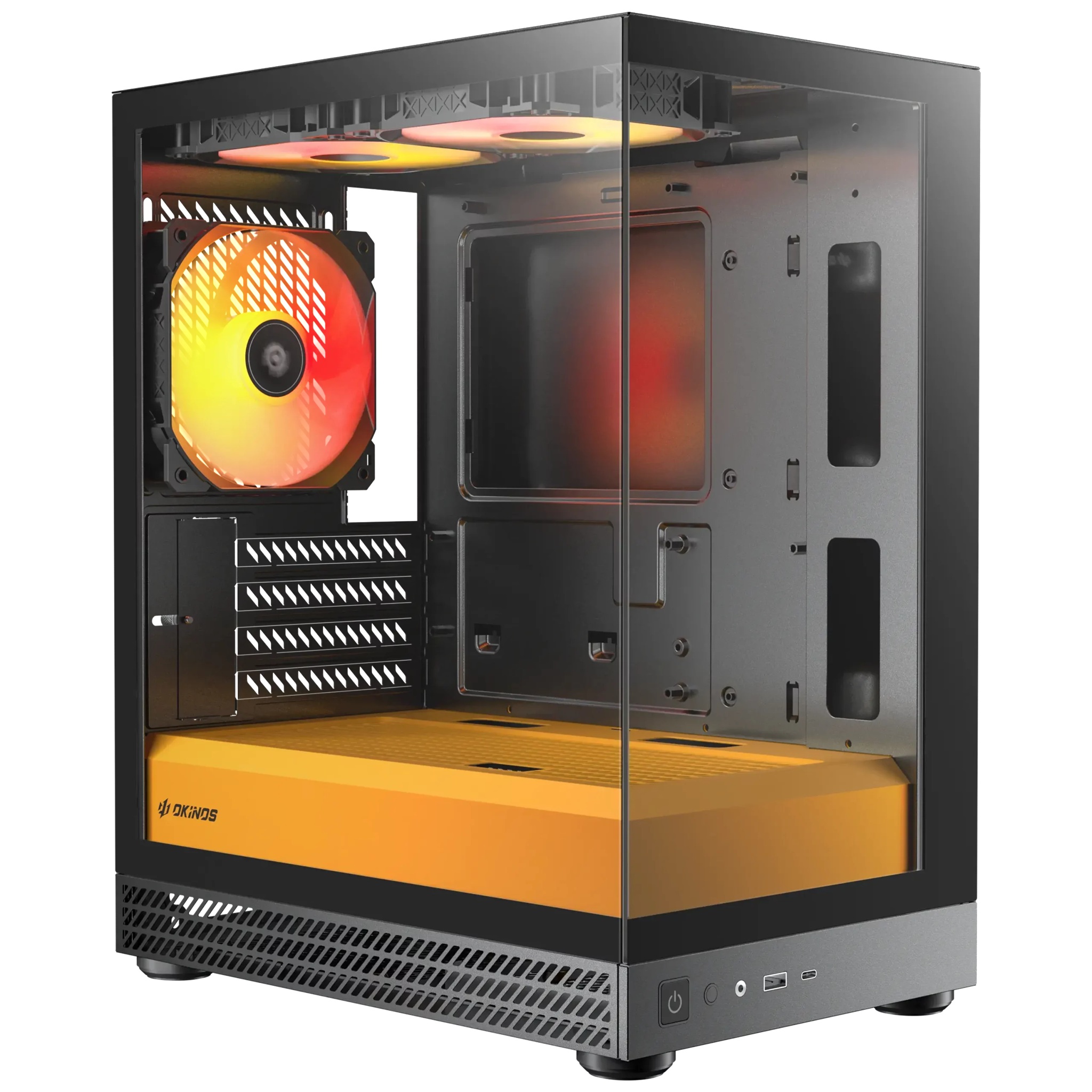 OKINOS AQUA UNO CANARY Mini Tower PC Case - Micro-ATX/ITX, Tempered Glass, 3×120mm ARGB Fans, USB 3.0 + Type-C, Supports GPUs ≤309mm & CPU Coolers ≤165mm