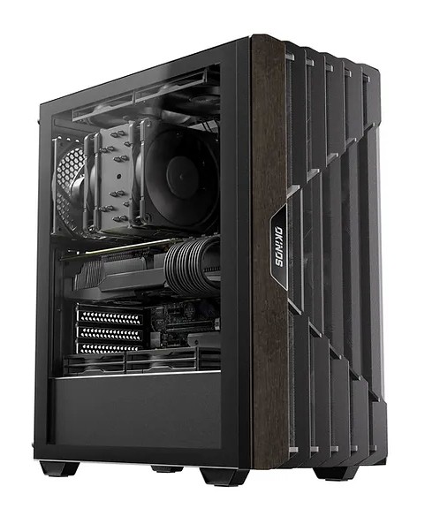 OKINOS Cypress 5 Oak Wood Mid-Tower ATX PC Case with Tempered Glass, 4x120mm Non-PWM Fans, USB Type-C, Mesh Front & Dust Filters