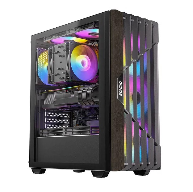 OKINOS Cypress P5 ARGB Oak Wood Trim ATX Mid-Tower PC Case with 4x120mm ARGB Non-PWM Fans, Tempered Glass Side Panel & USB Type-C