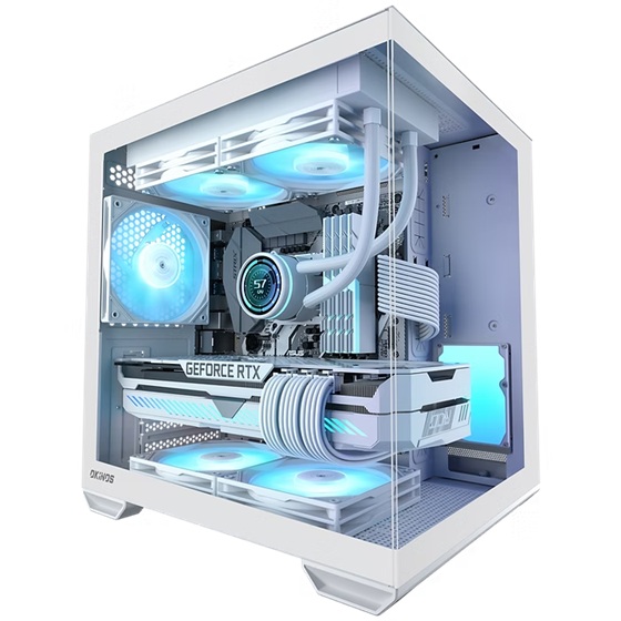 OKINOS Mirage 4 White Mini-Tower mATX Case with ARGB Fans, Tempered Glass, USB 3.0 & USB-C 3.2 Gen2 Ports, Steel Construction